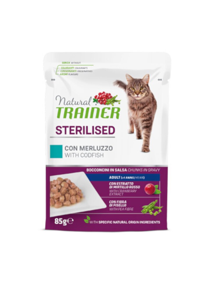 TRAINER Natural CAT Specialità STERILIZZATO busta 85g MERLUZZO