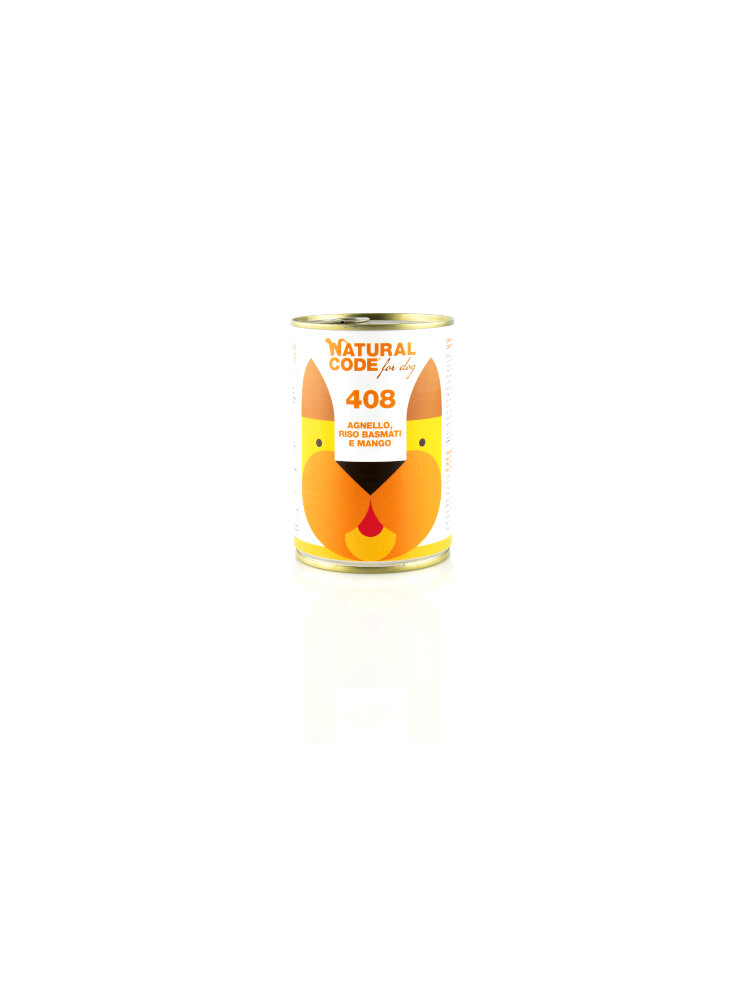 CODE DOG 408 AGNELLO, RISO BASMATI E MANGO Lattina 400g PATE´