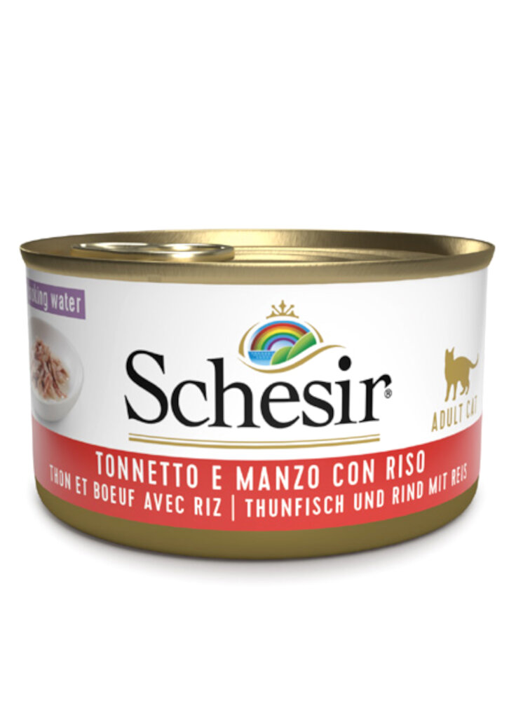 COD.1074081 SCHESIR CAT TONNO MANZO RISO NATURALE 85g