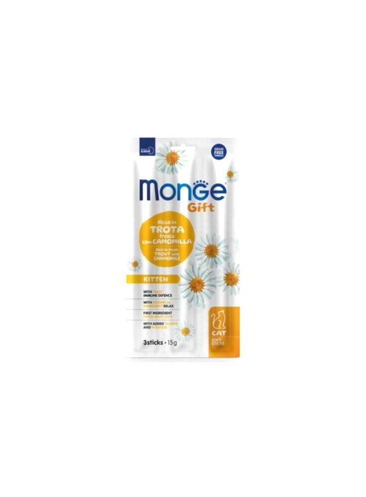 Monge GIFT SOFT STICKS Kitten Trota camomilla 15g - gatto