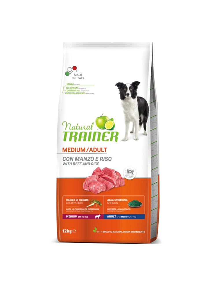 TRAINER NATURAL DOG MEDIUM 12KG MANZO E RISO